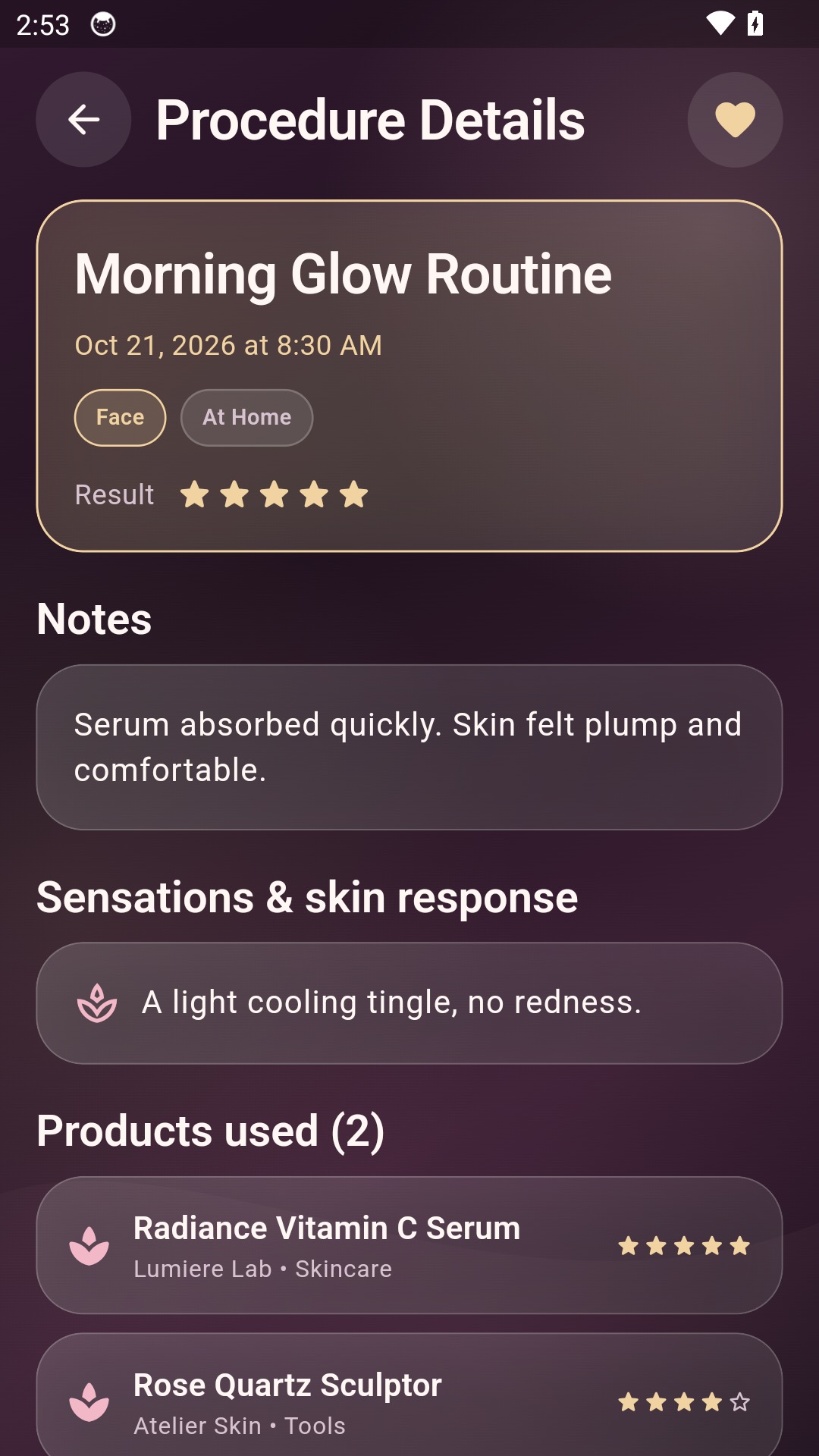 Procedure details in Radiant Reflections